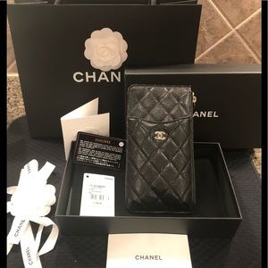 NIB Chanel Black Caviar Phone Holder
